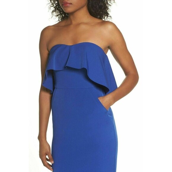 Chelsea28 Womens Blue Ruffle Strapless Dress 6 - Picture 4 of 6